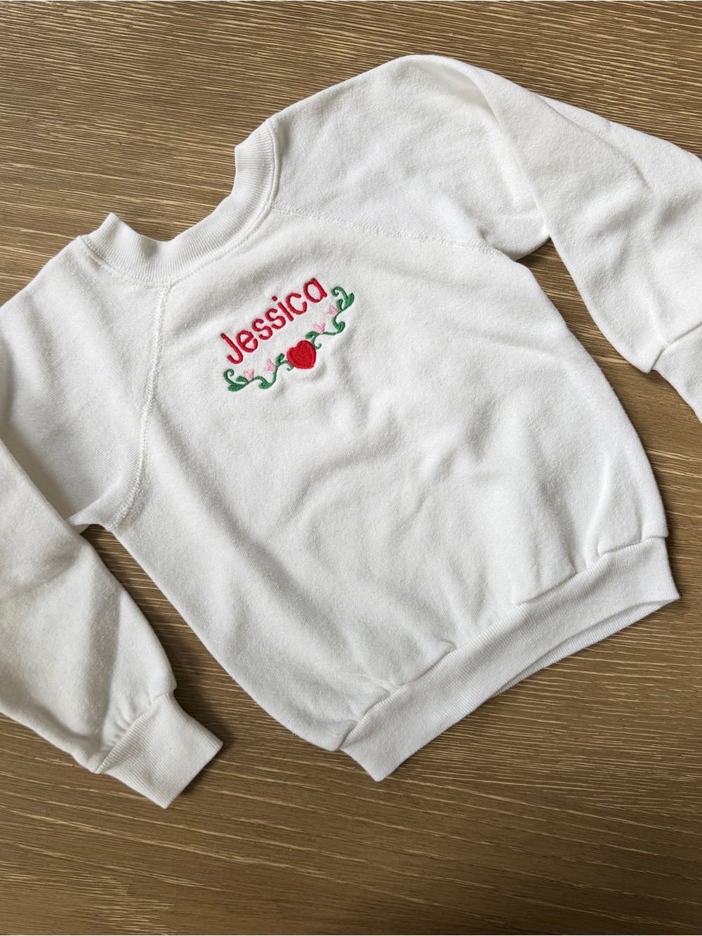 Jessica White Sweatshirt with Red and Green Embroidery